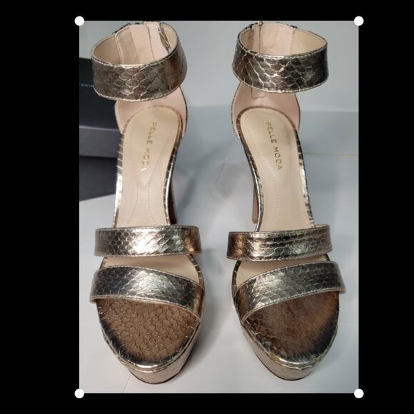 NWT Pelle Moda Ocean Platform Sandal in Platinum Brushed Snake,  Size 7 - Picture 14 of 16
